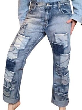 Patchwork Pockets Mixed Wash Straight Leg Jean Vintage & Denim GS-115 34/36 x 31
